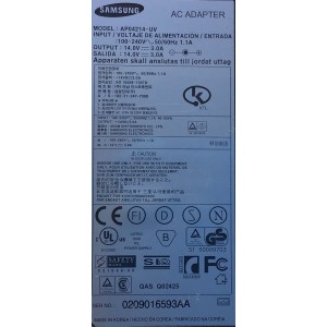 ADAPTADOR SAMSUNG / NUMERO DE PARTE 021068-00 / S1 50009703 / QAS Q02425 / ENTRADA VCA 100-240V / SALIDA VCD 14.0V - 3.0A / 50-60Hz / MODELO AP04214-UV	